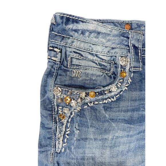 Miss Me blue low-rise flare jeans with rhinestone embellishments size 25 - Picture 5 of 7